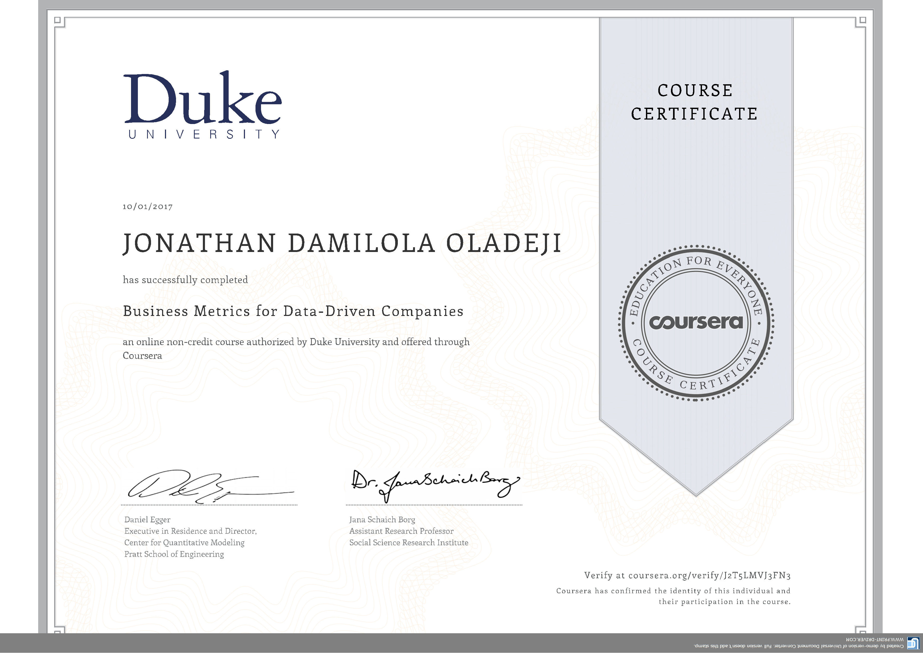 coursera certificate